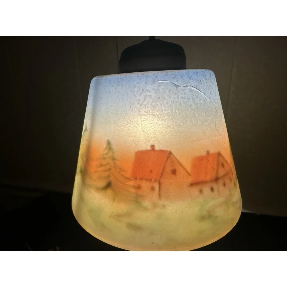 Antique Reverse Painted Table Lamp Brass Scenic Shade‎ Pull Chain 14